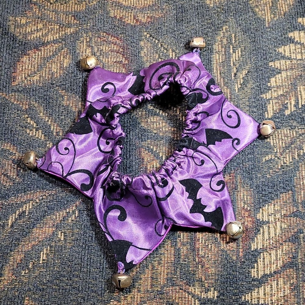 Halloween Purple Satin Dog Decorative Dog Collar with Velvet Bats and Bells~ S